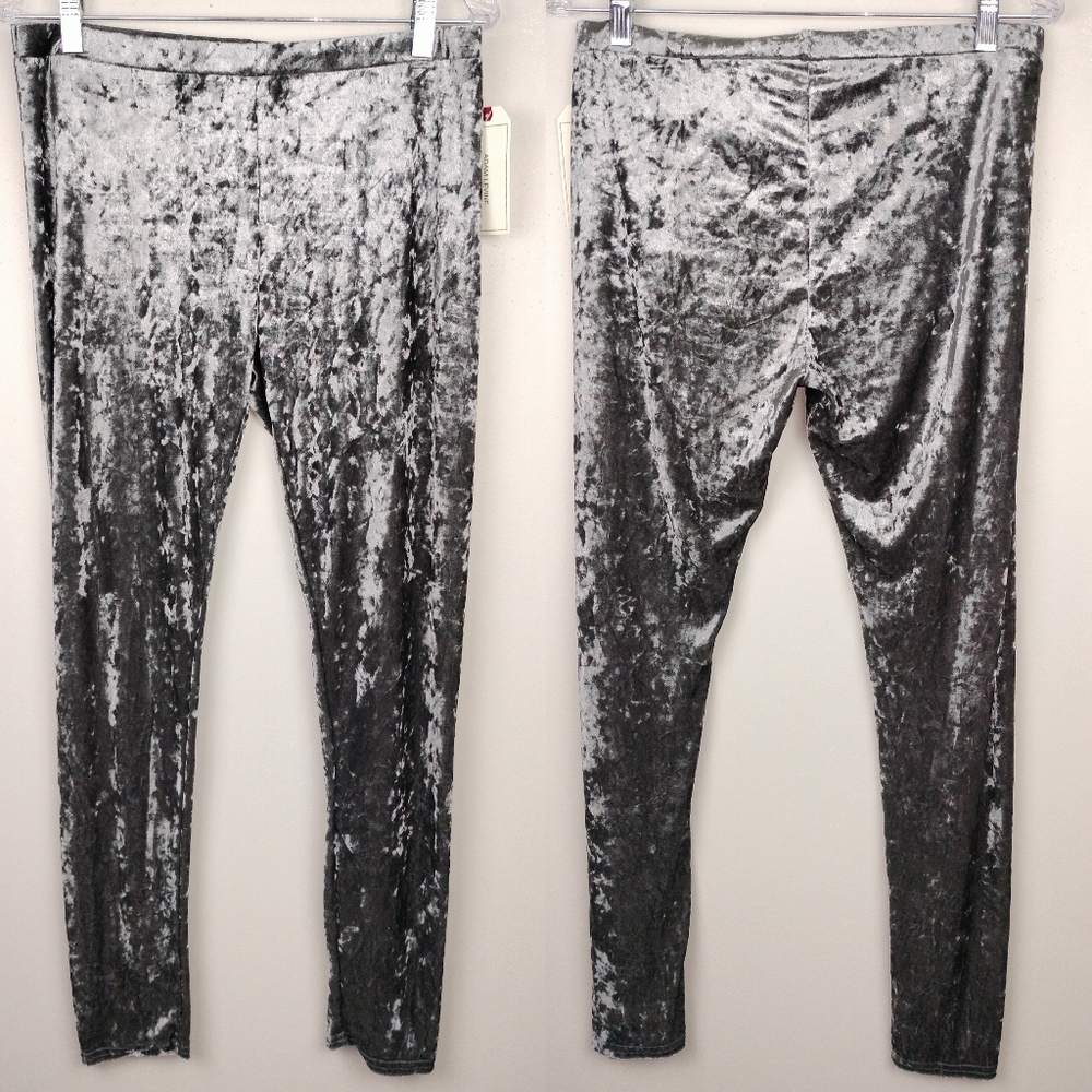 NWT Adam Levine Collection Crushed Velvet Leggings in Dark Grey Sz. L